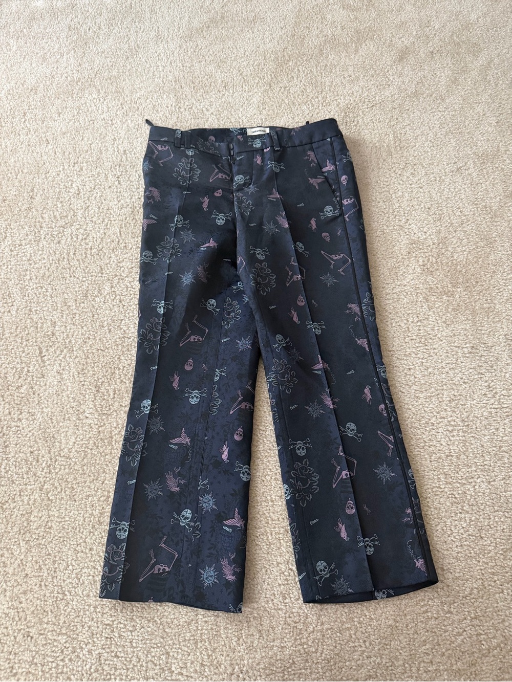 Zadig & Voltaire Blue Pants with Floral and Skull motif